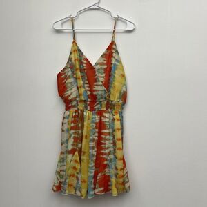 Jealous Tomato Women’s Romper Spaghetti Strap Size L V Neck smocked waist dress